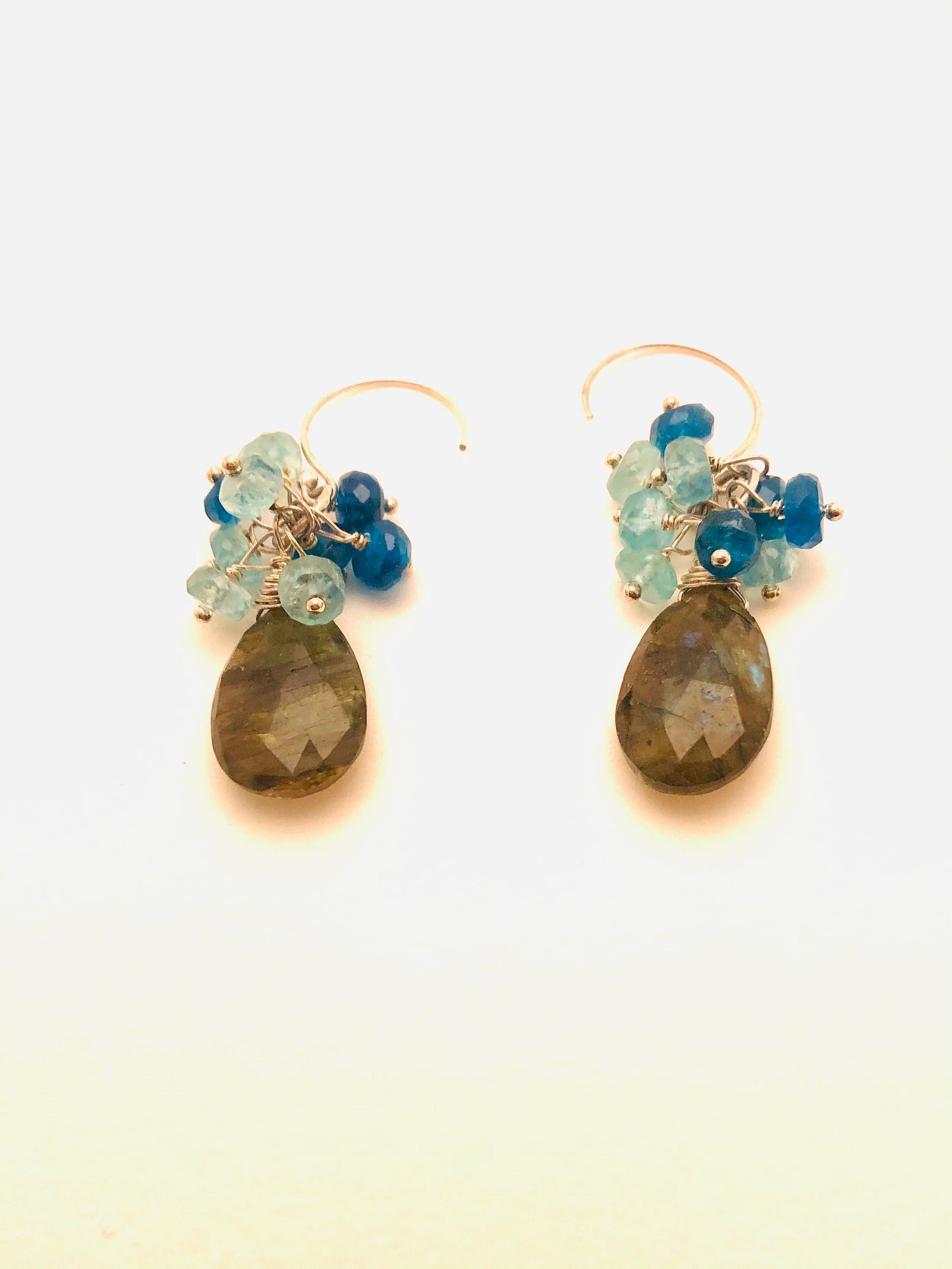 Labradorite, Blue and Teal Apatite Earrings