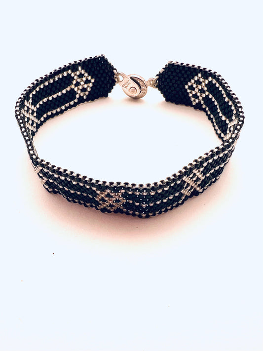 Beaded Art Deco Bracelet, Black and Silver