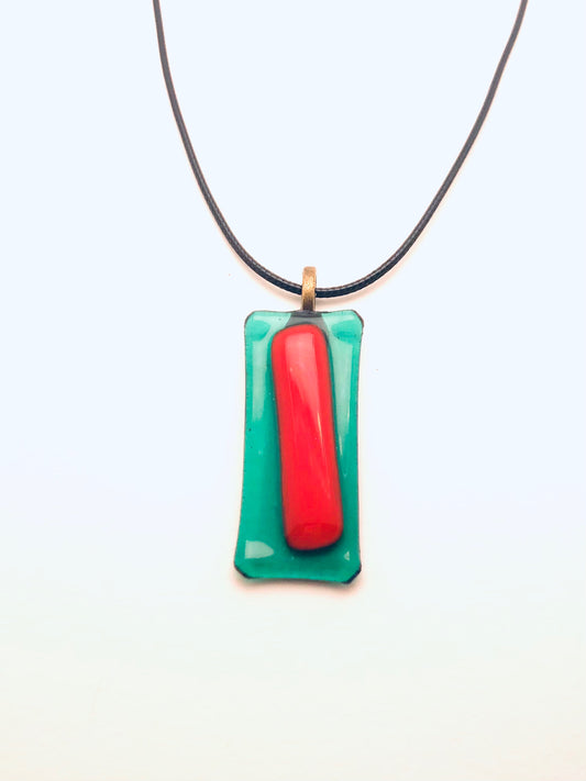 Necklace with fused Glass Pendant, small Pendant, green with red