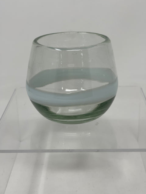Short Handblown Wineglass with White Band