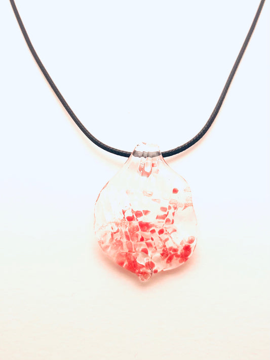 Necklace with fused Glass Pendant, small Pendant, clear glass with red dots