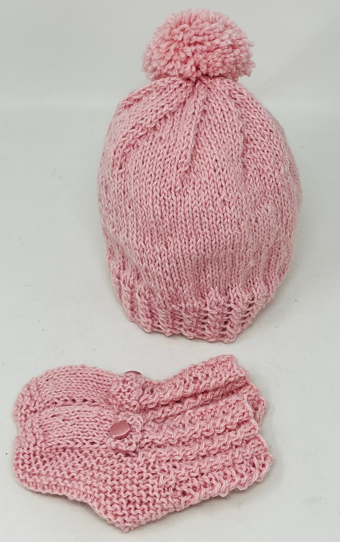 Infant Pink Alpaca Knit Hat & Booties Set