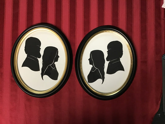 Two Original Silhouettes and Two Copies, Mounted in Two Large Oval Frames