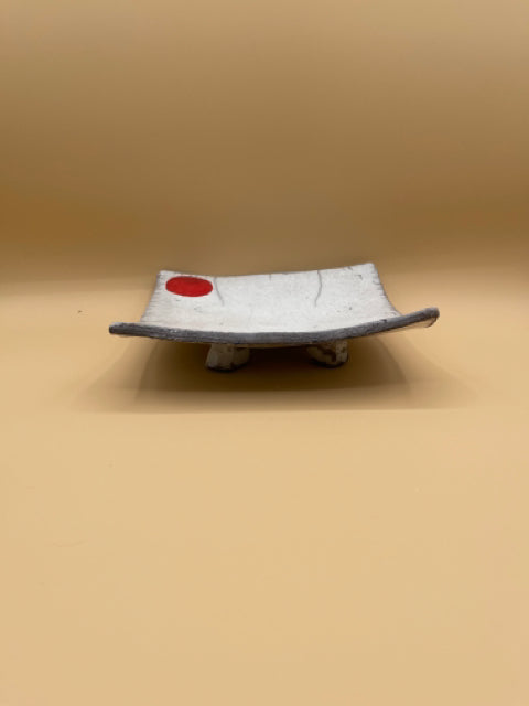 Japanese Inspired Square Raku Tray With Red Circle