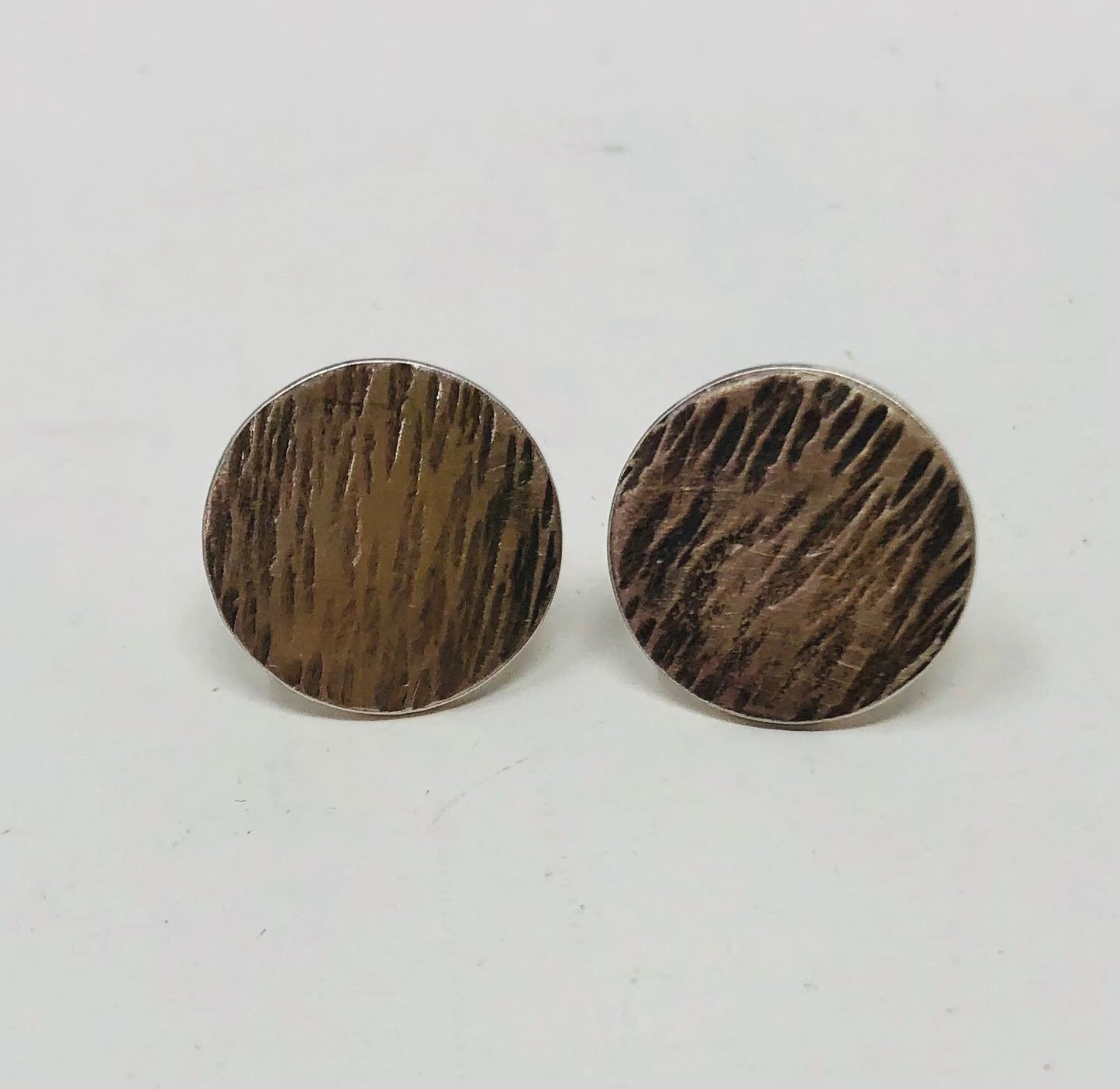 Medium Textured Disc Studs Oxidized Sterling Silver