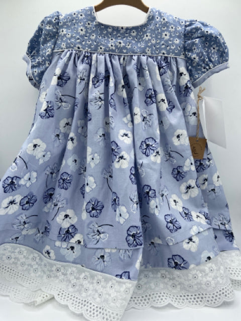 18 M Blue/LavenderFloral Print Dress, Lace Trim
