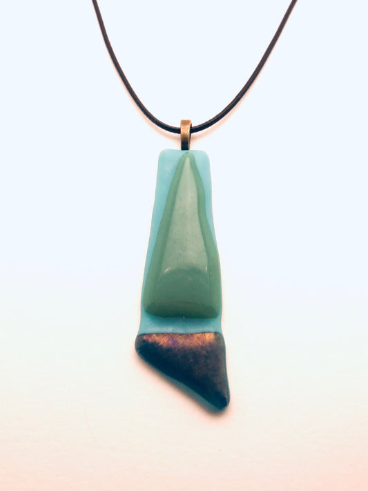 Necklace with fused Glass Pendant, small Pendant, long, Turquoise