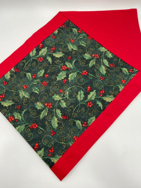 Holly Table Runner with Red Trim