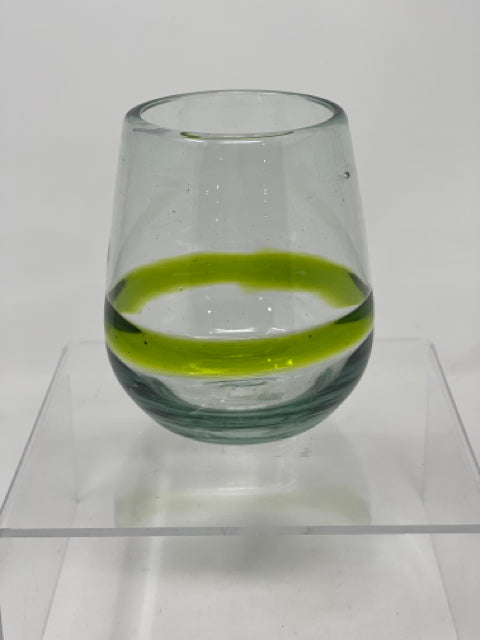 Handblown Wine Glass with Green Band