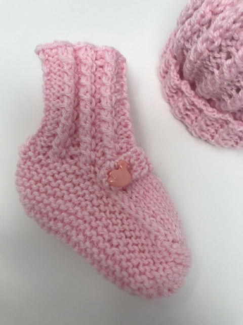 Infant Pink Alpaca Knit Hat & Booties Set
