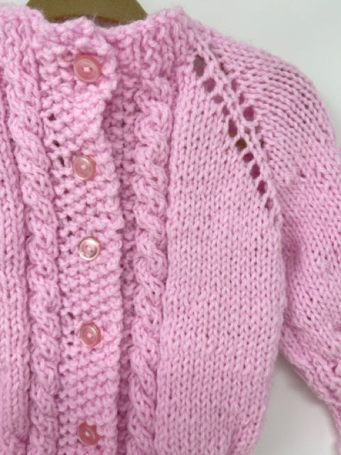 18-24 M Pink Acrylic Aran Knit Cardigan & Hat