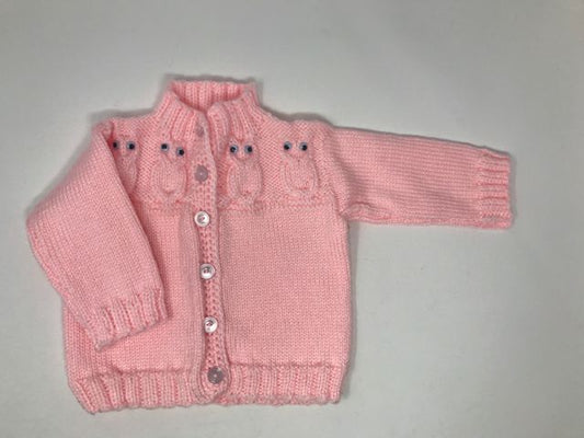 12 M Light Pink Acrylic Knit Owl Cardigan