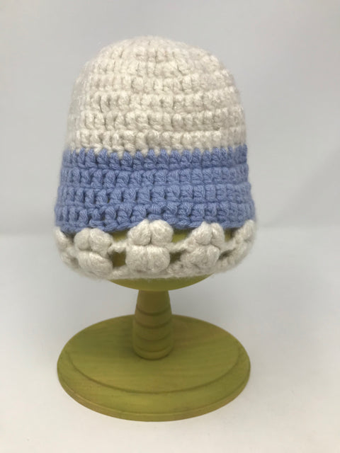 Infant Ivory and Blue Cashmere Crochet Hat