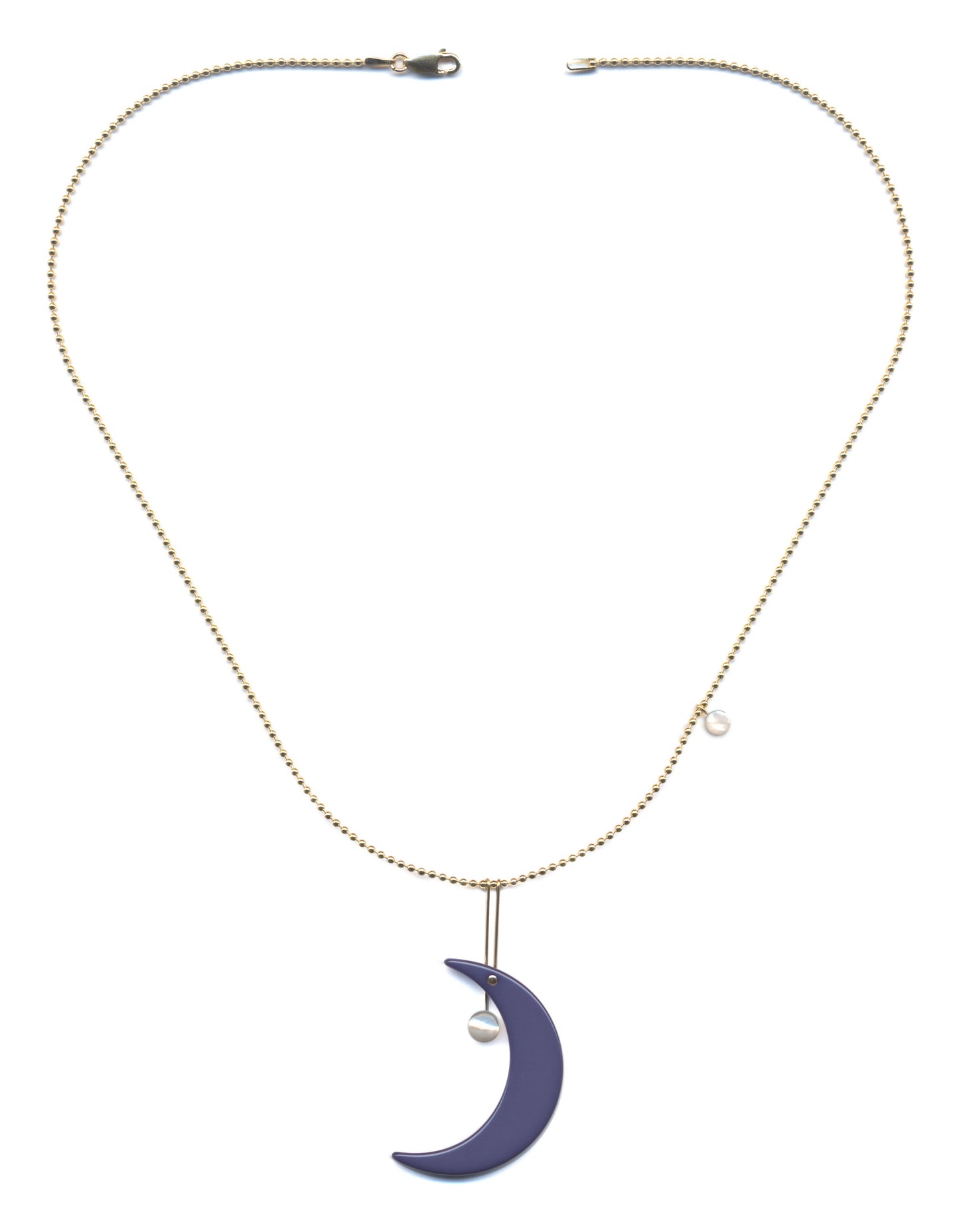 Blue Crescent on 14k Gold fill Ball chain Necklace