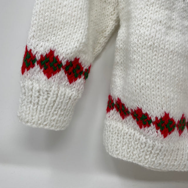 3-4 Y White with Red and Green Fair Isle Acrylic Knit Pullover