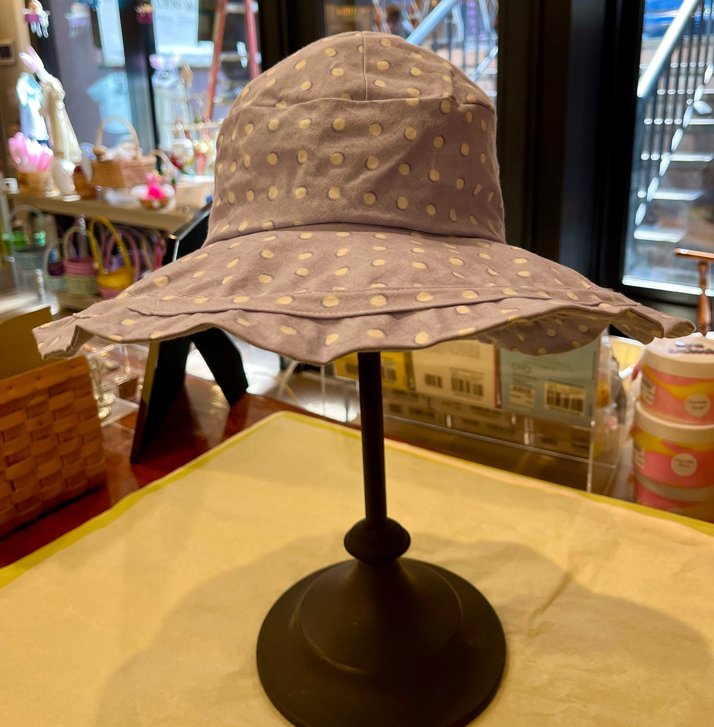 Lavender & White Polka Dat  Scalloped Edge Sun Hat