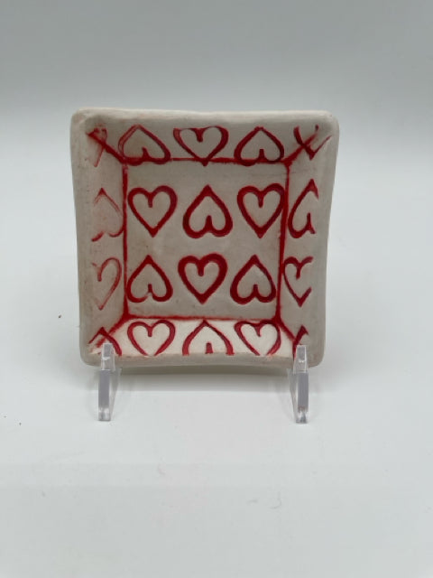 Square Trinket Dish With Red Hearts