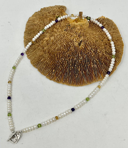 Pearl, Amethyst, Peridot, Citrine, Hill Tribe Silver Necklace