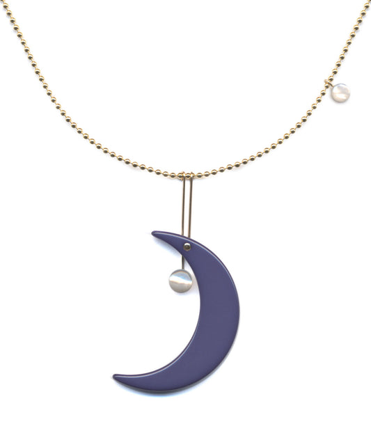 Blue Crescent on 14k Gold fill Ball chain Necklace